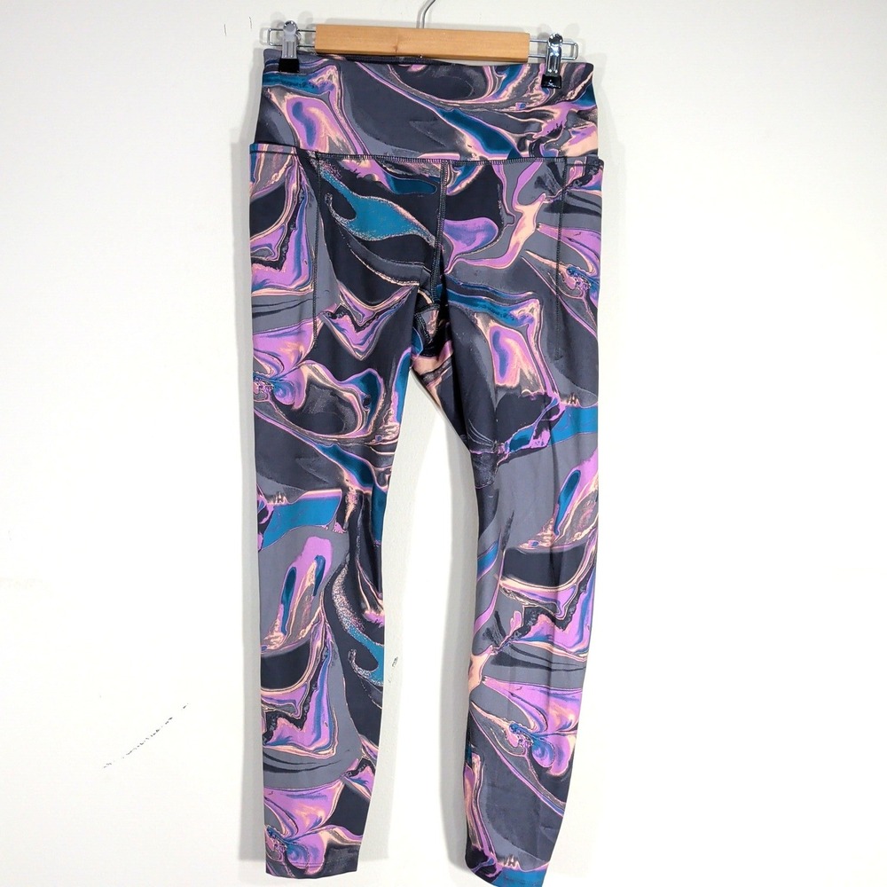 Avia Multicolor Leggings; High Rise Marble Print Activewear Pocketed